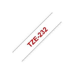 Ruban titreuse brother - tze - écriture rouge / fond blanc - 12 mm x 8 m - modèle tze-232